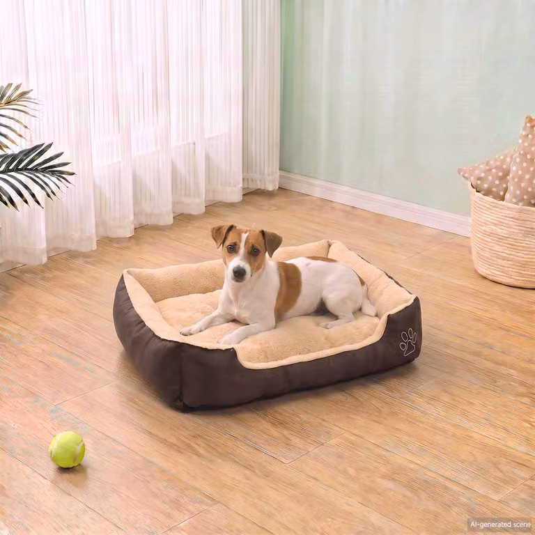 Letto caldo per cani vidaXL con cuscino imbottito e bordo rialzato, beige e marrone, L: 50 cm, P: 38 cm, H: 17 cm