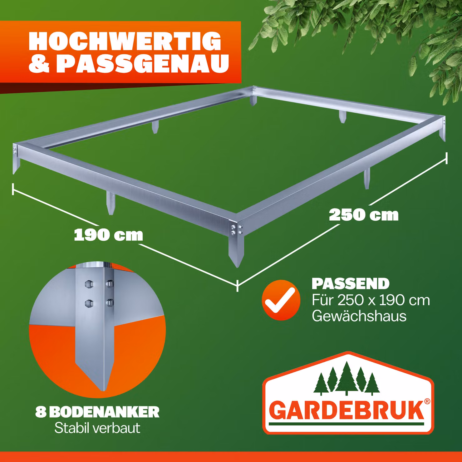 Fondazione per serra Gardebruk in acciaio zincato argento L: 250 cm, P: 190 cm, H: 12 cm – 2