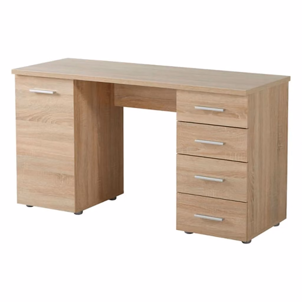 Scrivania DMORA Flaminio con 2 ripiani, colore marrone rovere, L: 135 cm, P: 50 cm, H: 75,5 cm – 2