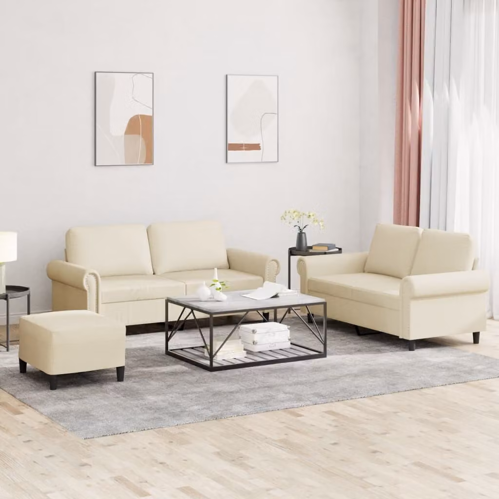 Maison Exclusive - Set divano 3 pezzi con cuscini in ecopelle color crema