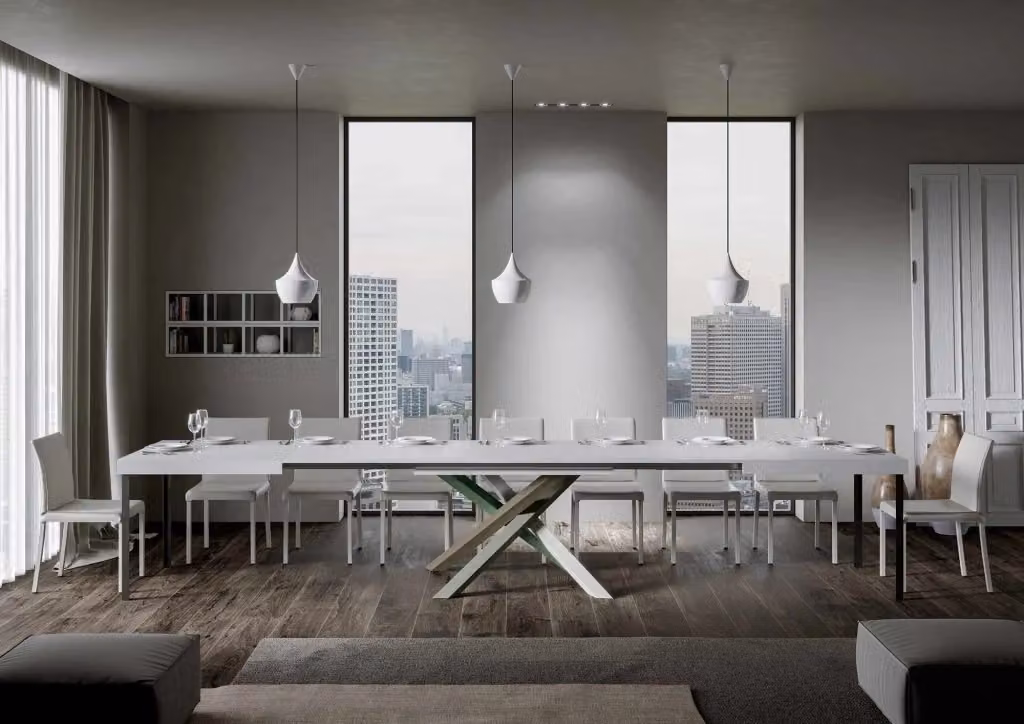 Tavolo allungabile moderno Itamoby bianco frassino con telaio a X in metallo e legno L/P/H: 90 x 140/400 x 77 cm – 2