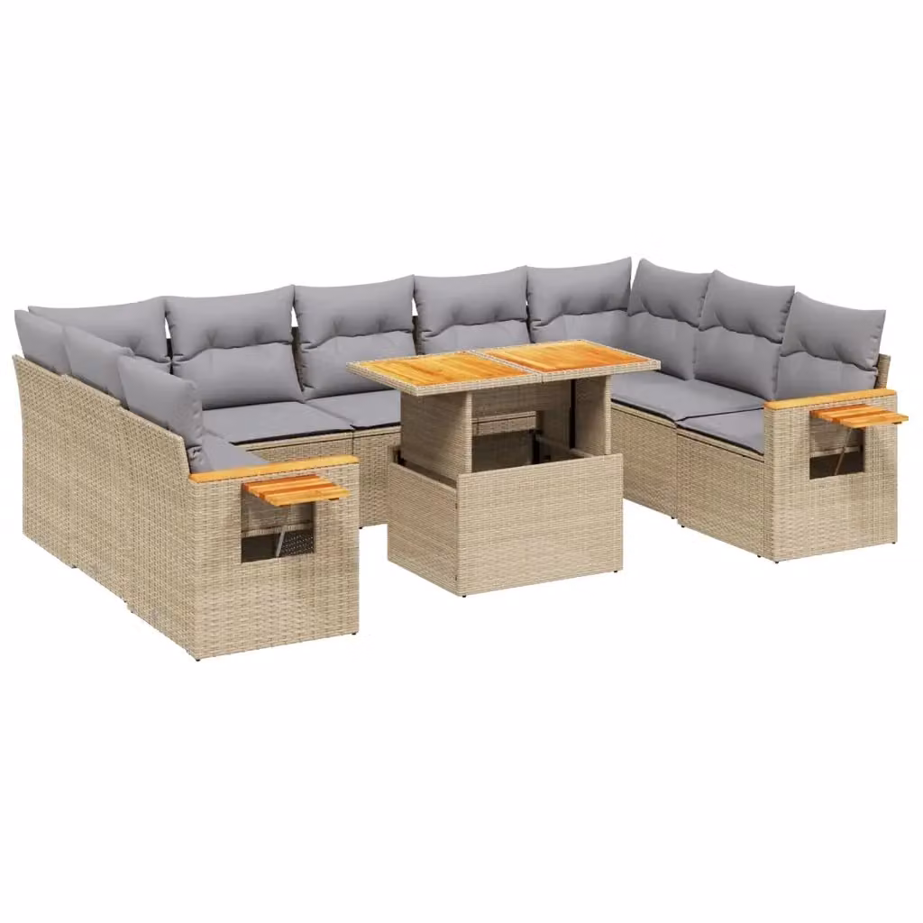 Set Divano da Giardino vidaXL 10 pz in Polyrattan con Cuscini Beige e Tavolino da Esterno – 2