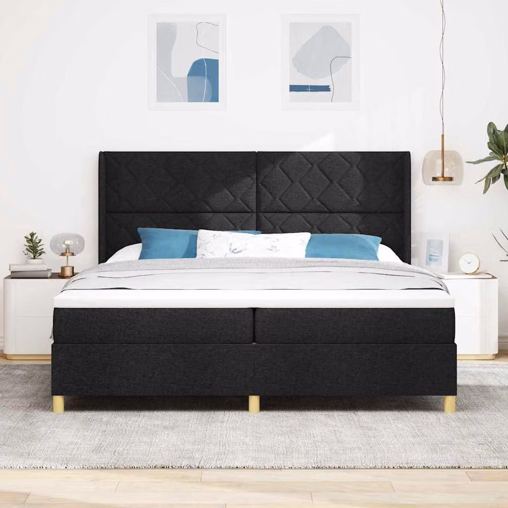 Maison Exclusive - Letto boxspring con testiera nera 200 x 200 cm in tessuto