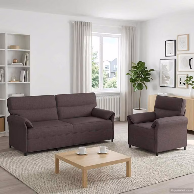 Set di 2 divani moderni vidaXL in tessuto marrone scuro con struttura in metallo e cuscini inclusi