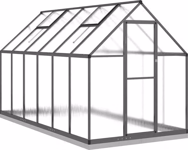 Tenda da serra per piante, fiori e ortaggi con telaio in alluminio antracite e copertura in policarbonato trasparente, L: 334 cm, P: 169 cm, H: 202 cm