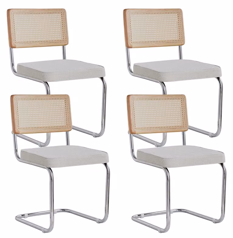 Set di 4 sedie da pranzo - Sedie da cucina a schienale alto e girevoli - Rivestimento in velluto - Struttura in metallo - Colore: bianco