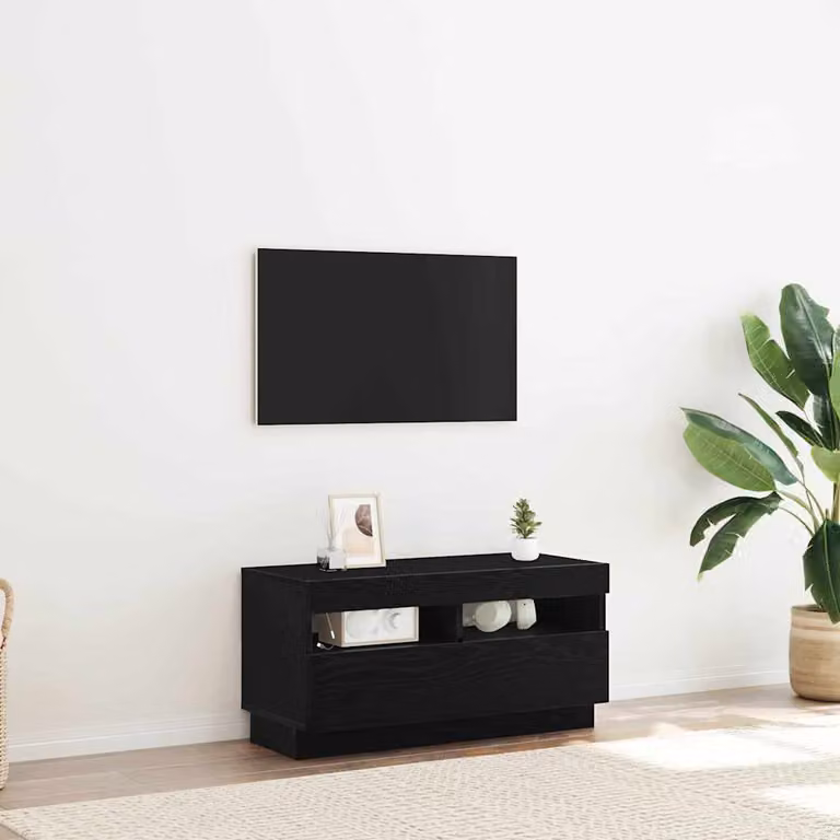 Mobile TV moderno vidaXL in legno ingegnerizzato Rovere Nero con illuminazione integrata L: 80 cm, P: 35 cm, H: 40 cm