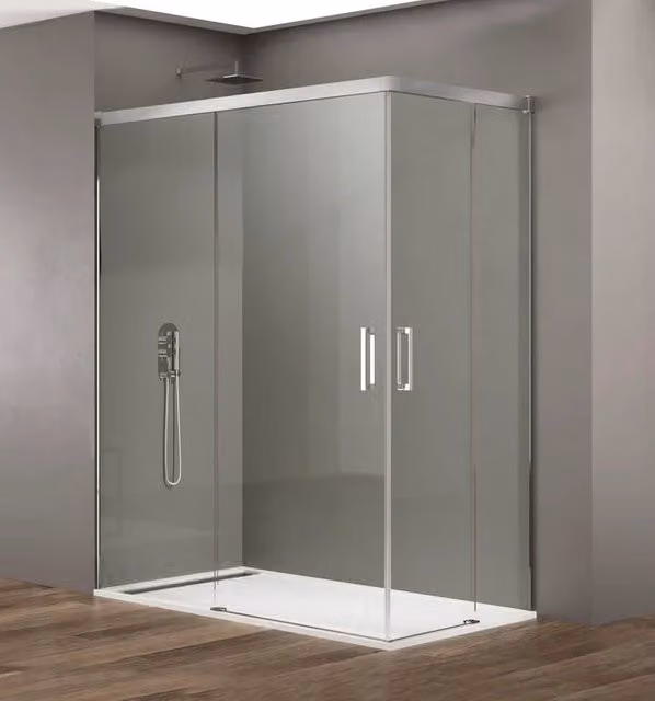 Box doccia angolare BASIC apertura al vertice 110x70 cm (105-109/65-70) cromo lucido vetro trasparente
