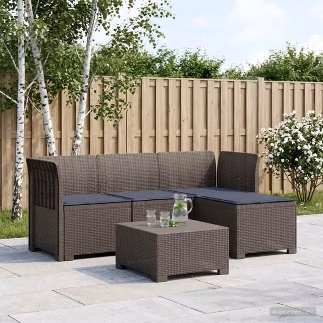 Divano da giardino 4 posti con cuscini aspetto rattan PP 3443941