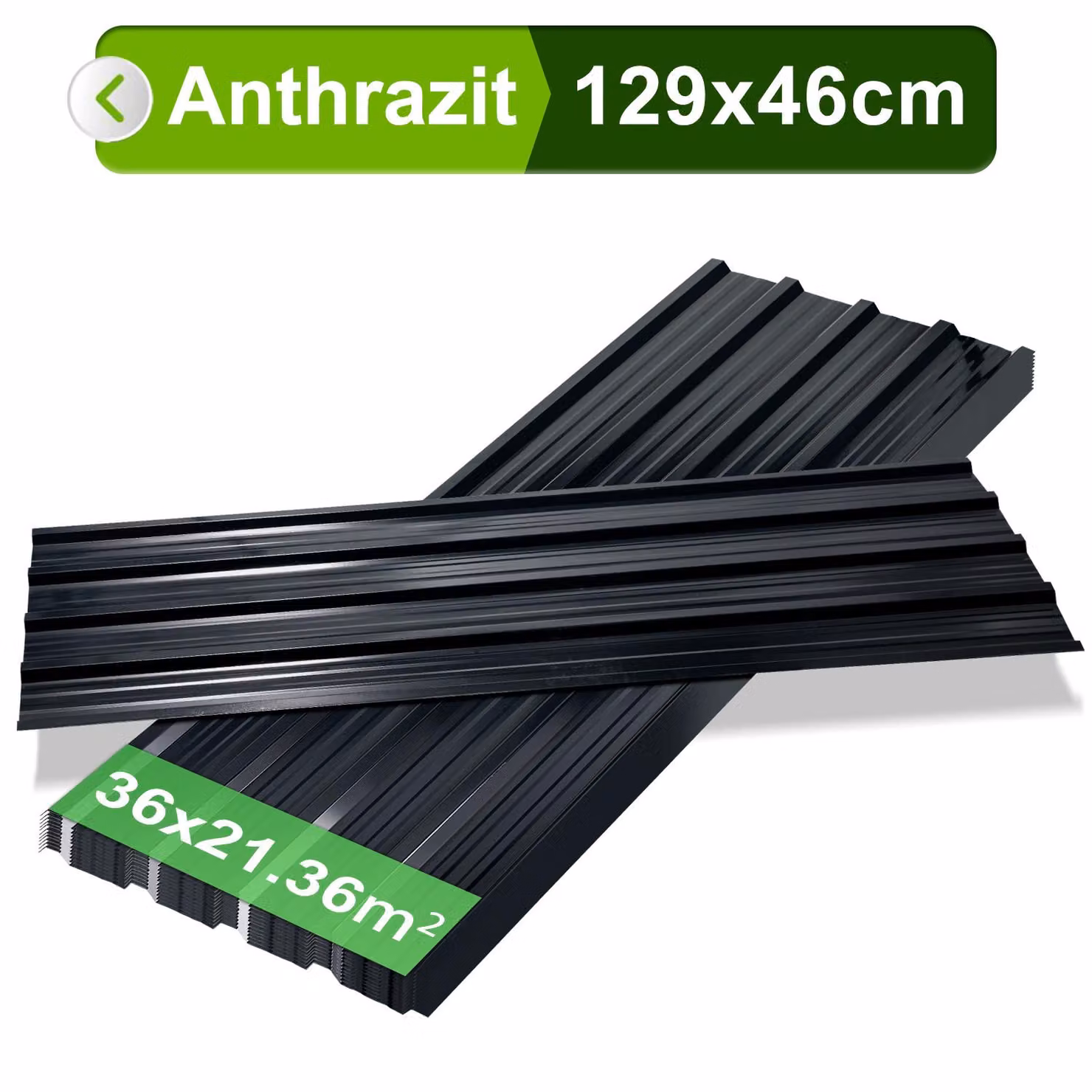 12/24/36x lamiera trapezoidale 129x46cm lamiera profilata antracite zincata lamiera di copertura per capannone carport - 36x = 21m²