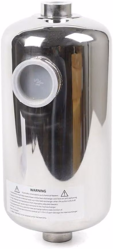 Scambiatore di calore da 28 kW per piscine, riscaldatore per piscine in acciaio inossidabile, scambiatore di calore per riscaldamento piscine, riscaldatore per piscine con serpentina in acciaio inossidabile e termostato, per sistemi di piscine.