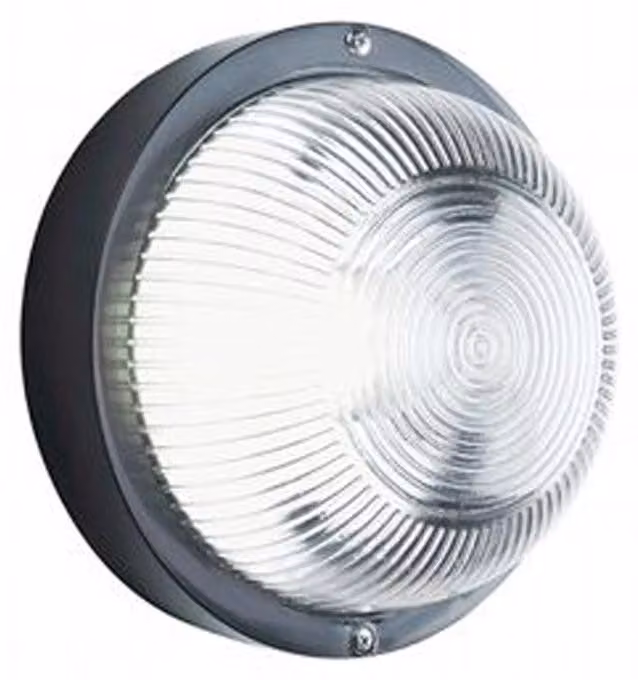 Plafoniera Da Esterno Contemp. Echo Tonda Termoplastica E Vetro Nero 1 Luce E27