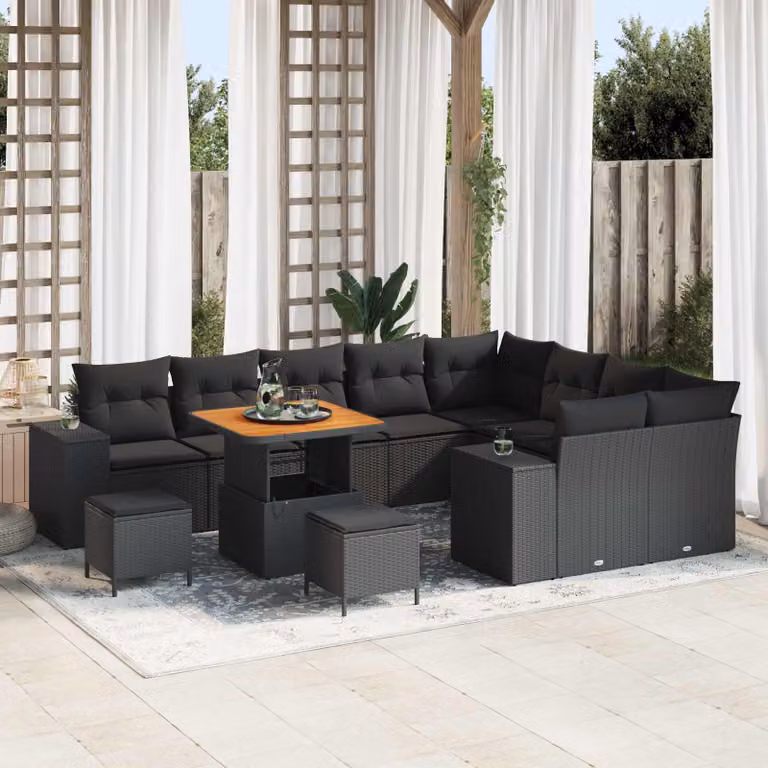 Set Divano da Giardino Moderno vidaXL con Cuscini e Tavolino Nero
