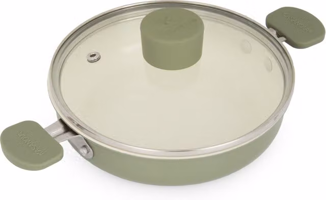 Tegame Mini Fantasy KASANOVA in ceramica con coperchio verde, Diametro: 16 cm