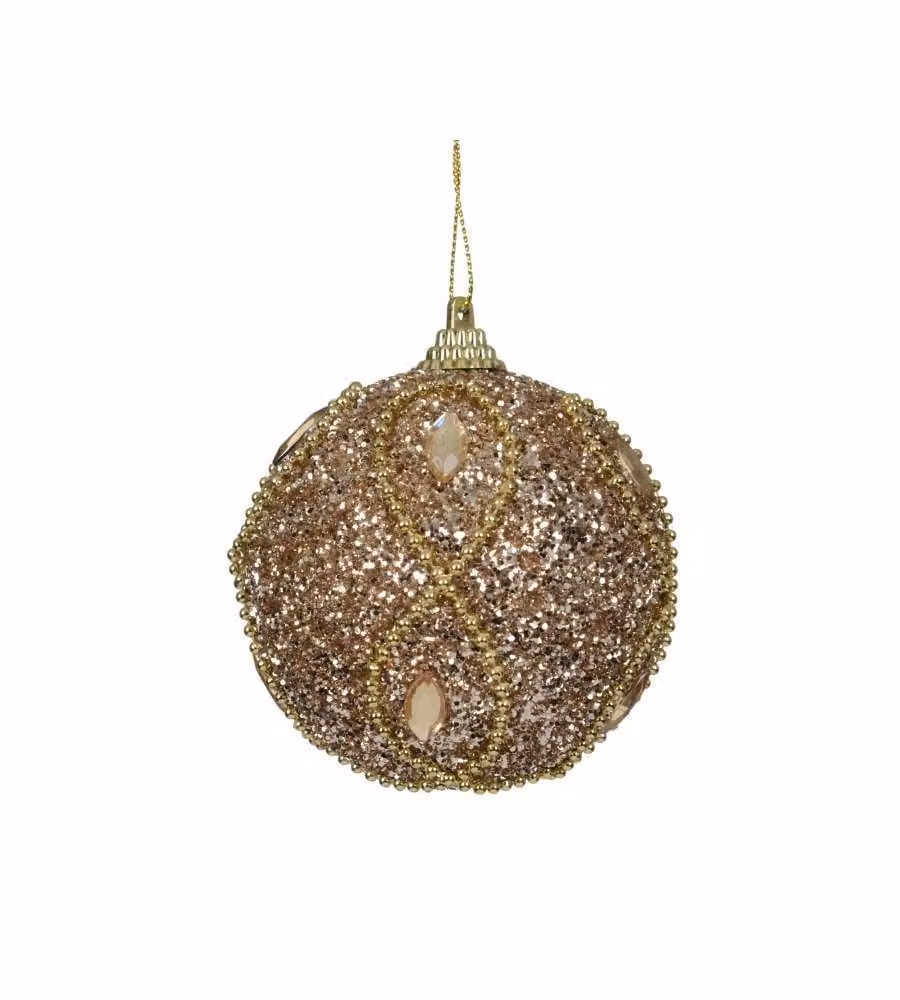 Decoris Pallina di Natale Glitter Champagne diam. 8 cm con Perline