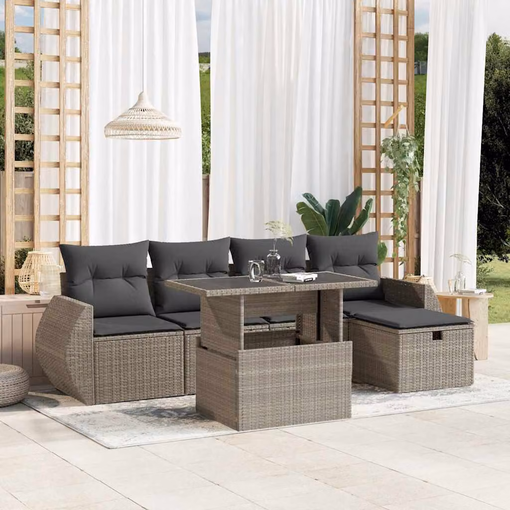 Set Divano da Giardino vidaXL 6pz in Polyrattan Grigio con Cuscini e Tavolino – 1