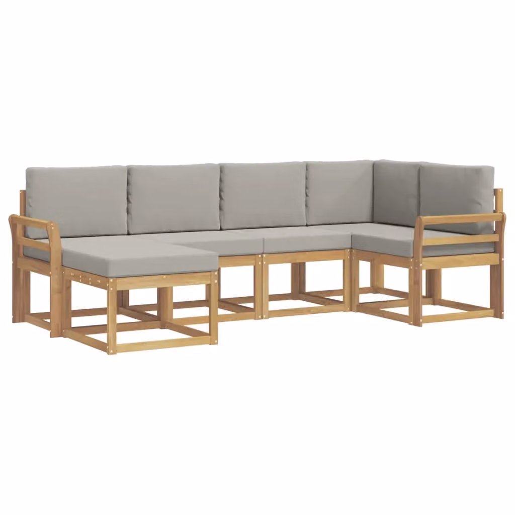 Set di divani da esterno a L con pouf vidaXL in legno di acacia, bianco e grigio – 2