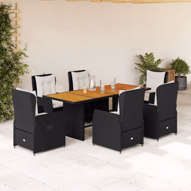 vidaXL Set da Pranzo da Giardino 7 pz in Polyrattan e Legno di Acacia Nero e Bianco