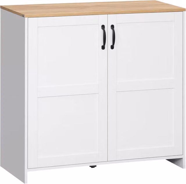 Credenza da cucina Zephmum bianca con 2 ante e 2 ripiani regolabili L: 90 cm, P: 39.5 cm, H: 88 cm