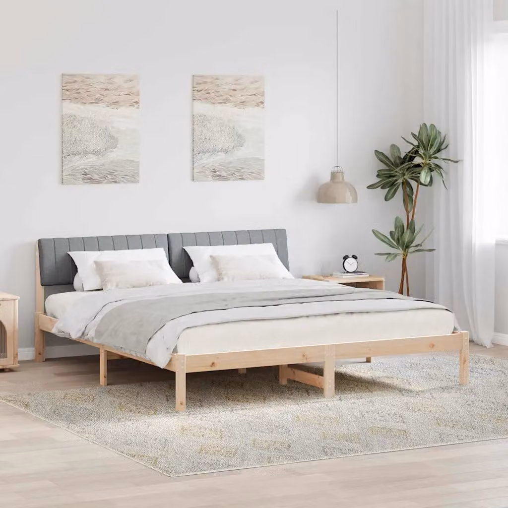 Struttura del letto minimalista vidaXL in legno di pino con tessuto, marrone e grigio, L: 180 cm, P: 200 cm, H: 10d cm – 1