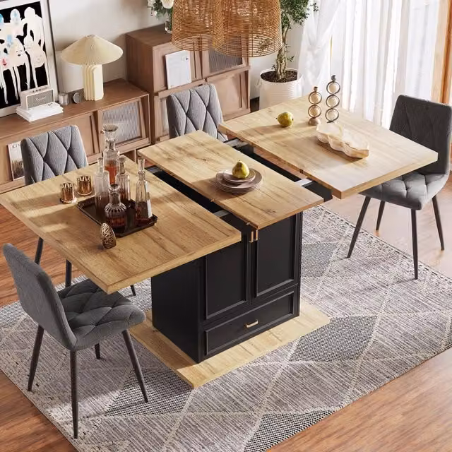 Tavolo da pranzo allungabile FOLYNA rettangolare in MDF e metallo marrone opaco L: 120 cm, P: 80 cm, H: 75 cm