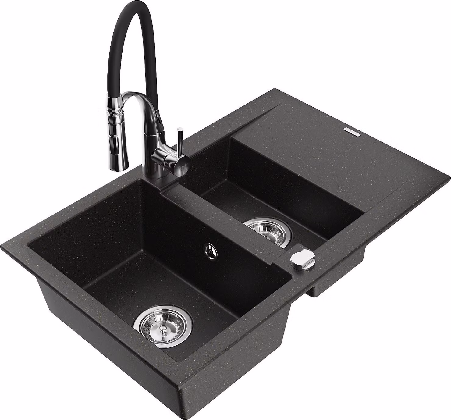 Mexen Gaspar lavello in granito 1,5 vasca con sgocciolatoio e rubinetto da cucina Aster, nero/oro metallizzato
