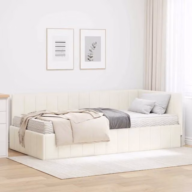 Letto Angolare con Materasso 2 Pezzi vidaXL in Velluto Beige L/P/H: 190 x 90 x 72 cm