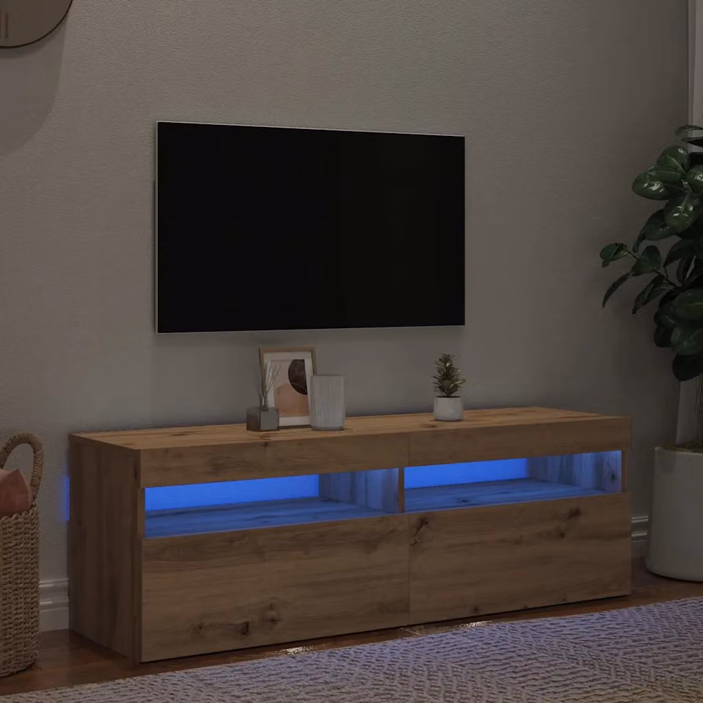 Mobile Porta TV con LED Artigianale vidaXL in Legno Marrone L: 120 cm, P: 35 cm, H: 40 cm