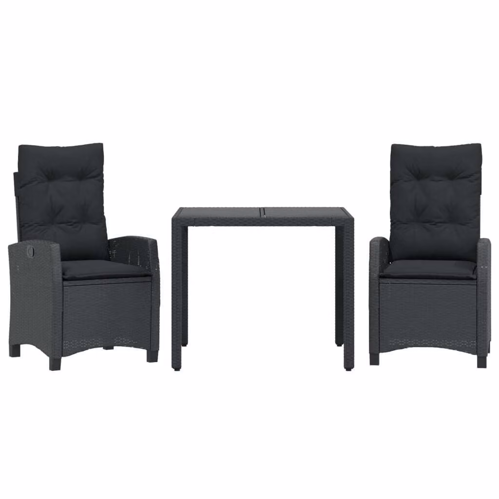 Set da Pranzo da Giardino 3 pz con Cuscini Nero in Polyrattan