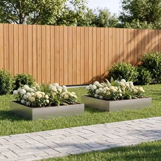 Vaso da giardino 2 pz Argento 80 x 80 x 20 cm Acciaio Inox 8005017