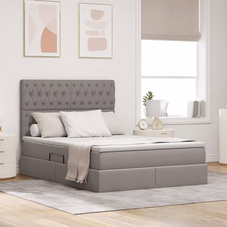 Letto con contenitore e illuminazione LED vidaXL, colore beige o grigio, L/P/H: 140 x 200 x 128 cm