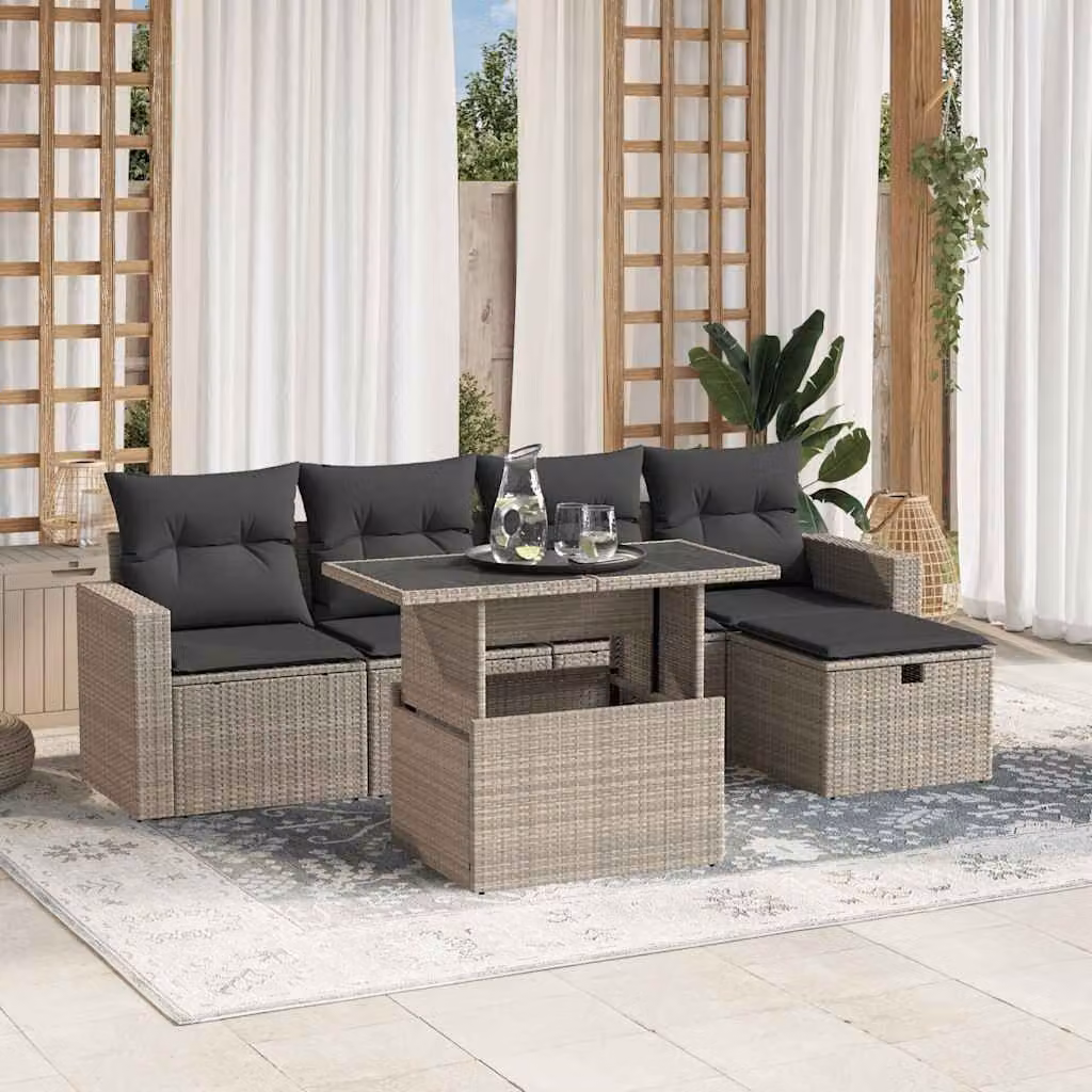 vidaXL Set Divano da Giardino 6pz a L con Cuscini Grigio Chiaro in Polyrattan e Metallo – 1