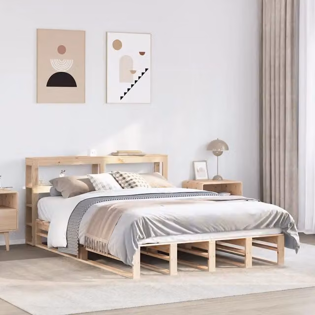 Giroletto con Testiera-Struttura Letto con testiera 140x190 cm in Legno Massello di Pino 109356