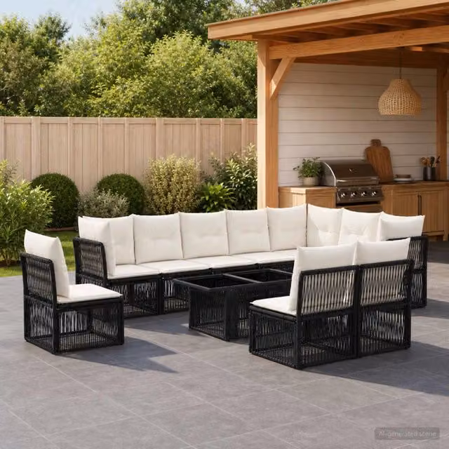 Set Divano da Giardino 11 pz Nero polyrattan 3436483