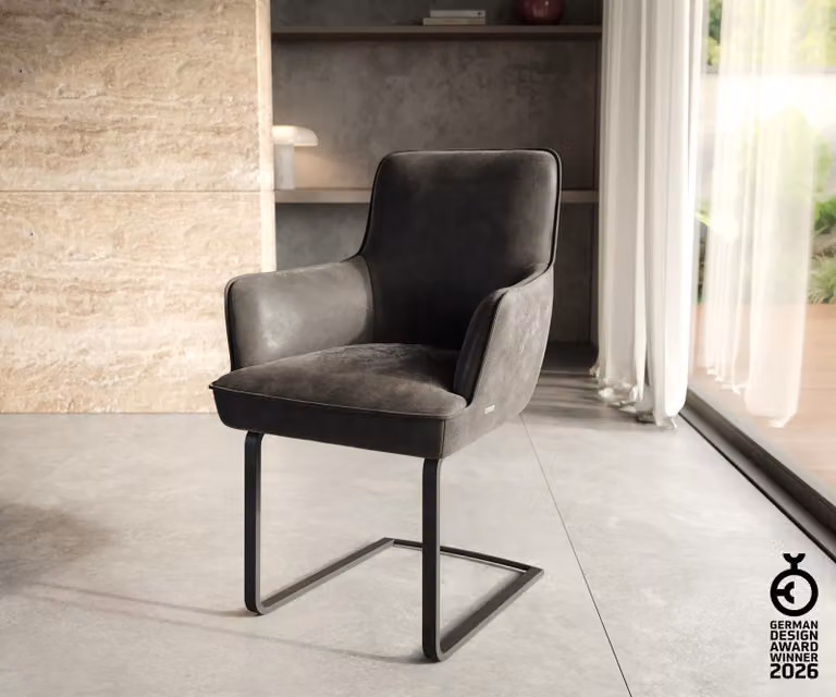DELIFE Sedia a sbalzo Heira-Flex con braccioli in microfibra antracite, stile vintage, seduta piatta nera, molle insacchettate