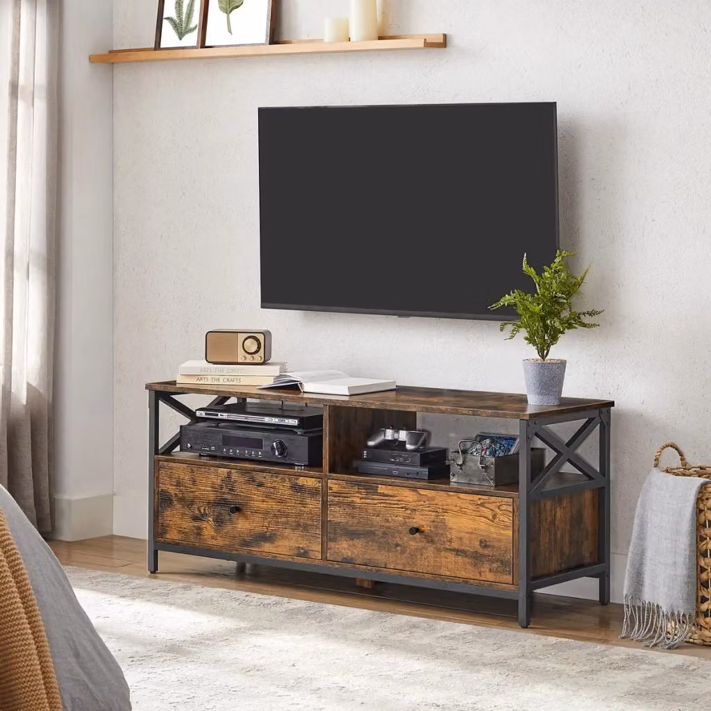 Mobile porta TV industriale KENDRA HOME in legno marrone e metallo nero L: 132,5 cm, P: 51,0 cm, H: 16,0 cm – 2
