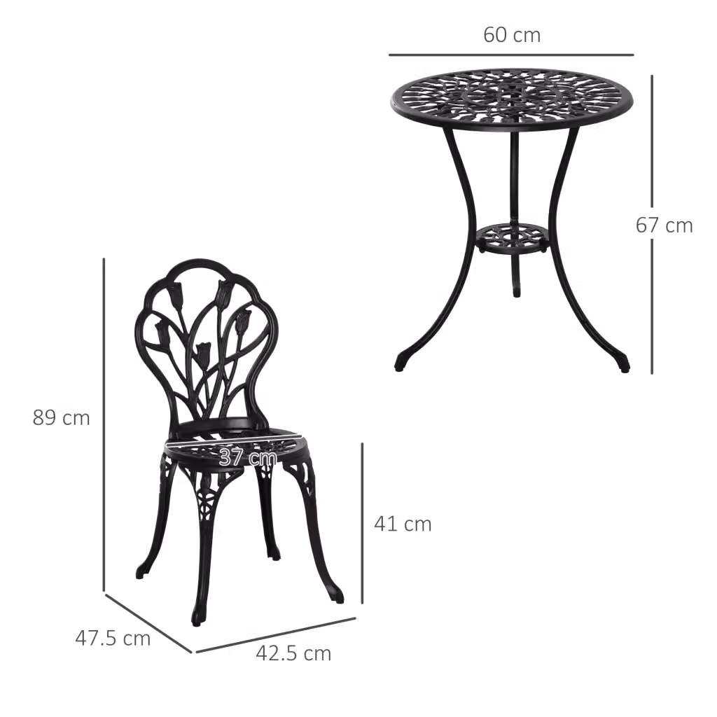 Set da giardino WISHDOR composto da tavolo rotondo e 2 sedie pieghevoli in alluminio nero opaco per esterno – 2