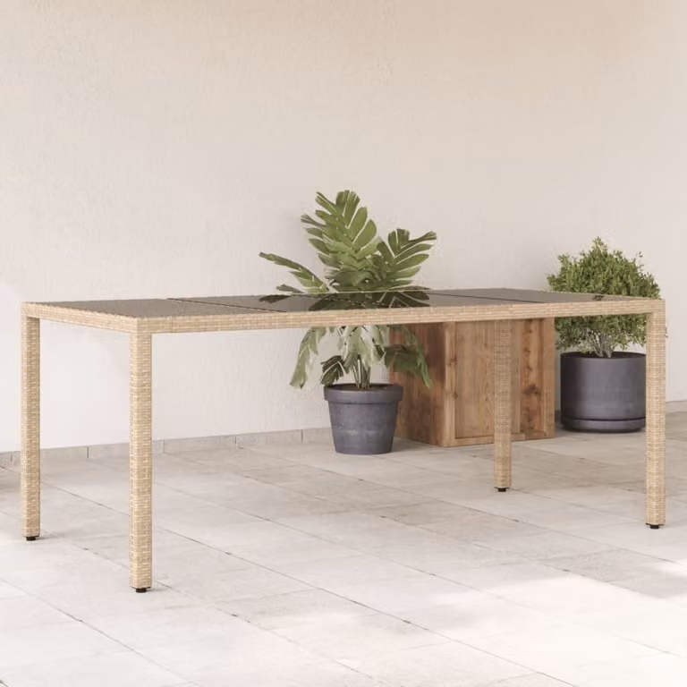 Maison Exclusive - Tavolo da giardino con piano in vetro Beige 190x90x75 cm Poly Rattan
