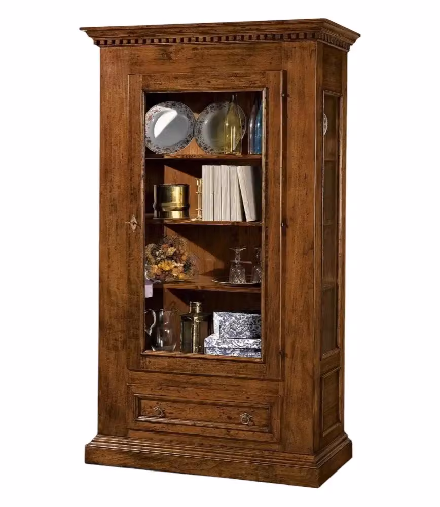 Vetrina MOBILI 2G con anta in vetro e cassetto in legno marrone L: 118 cm, P: 47 cm, H: 198 cm – 2