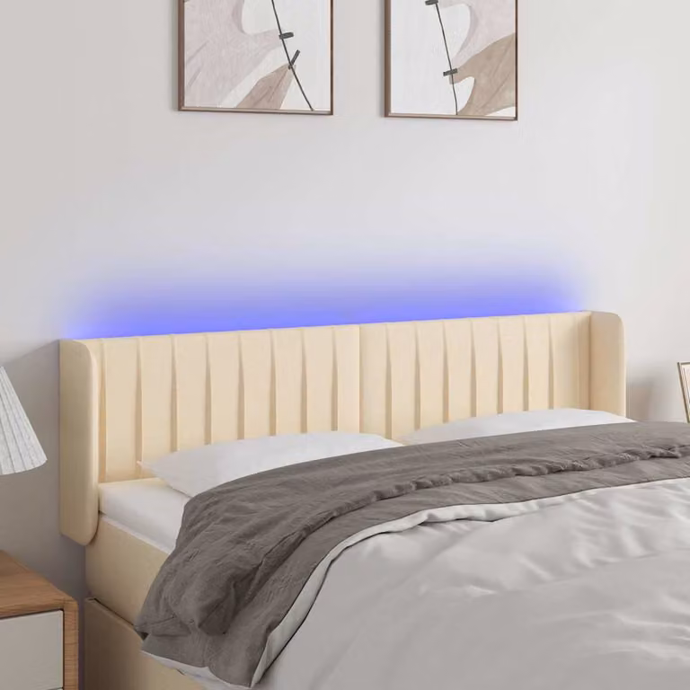 Testiera per letto vidaXL in tessuto beige con illuminazione LED e porta di ricarica USB, L 147 cm x P 16 cm x H 78/88 cm
