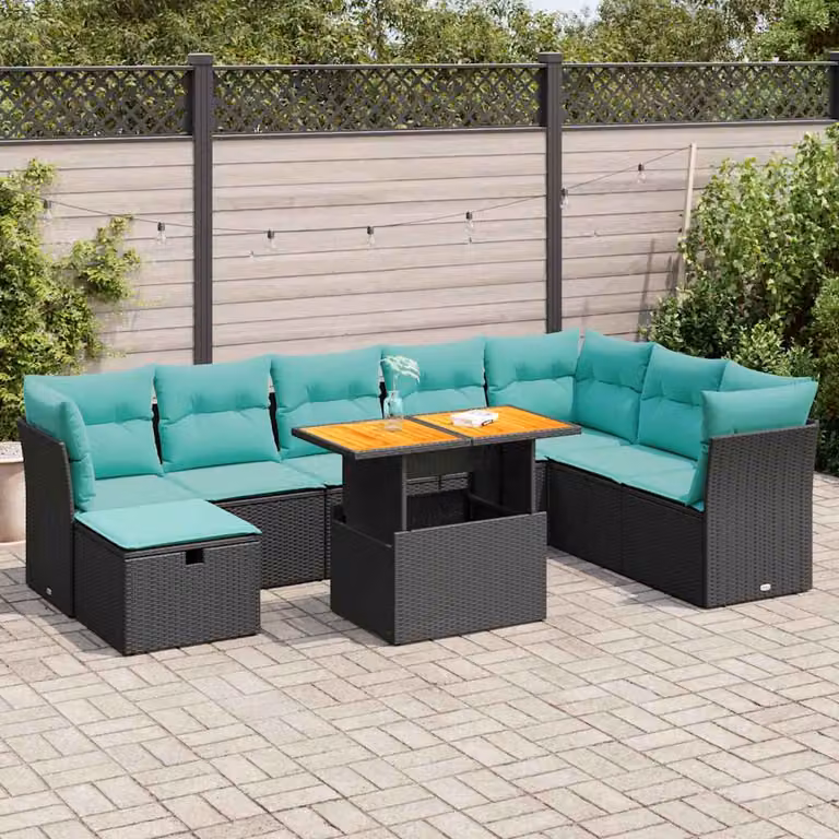 Set Divano da Giardino vidaXL 9pz in Polyrattan e Legno di Acacia con Cuscini Grigio