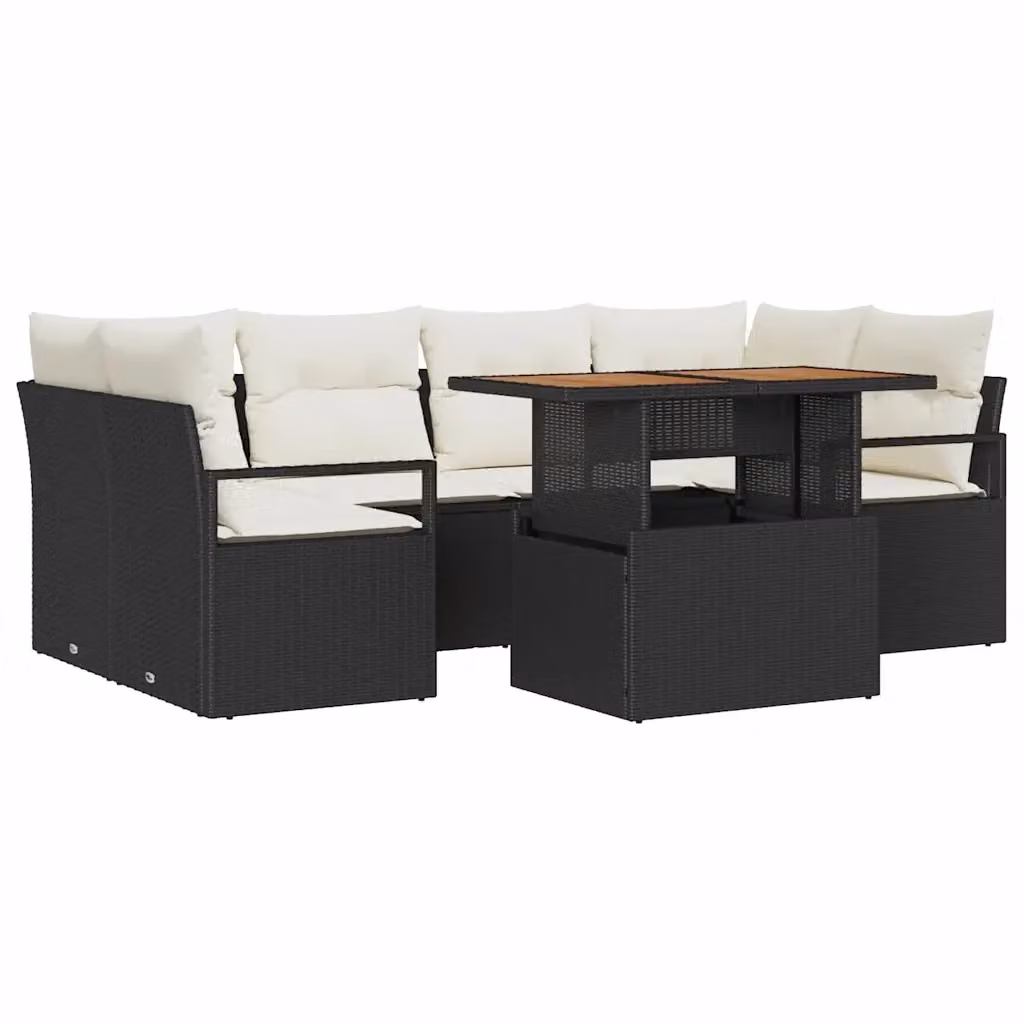 Set Divano da Giardino vidaXL 7 Pezzi con Tavolino e Cuscini Nero e Beige – 2