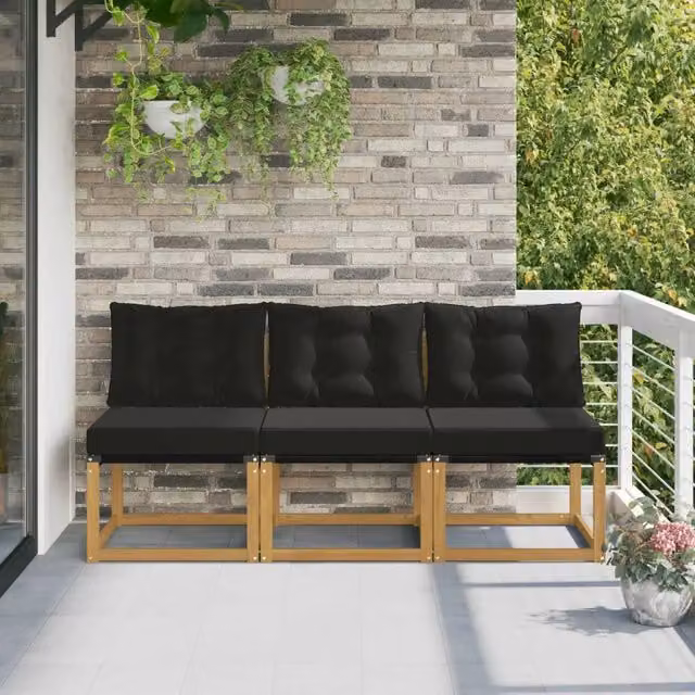 Set di 3 pezzi di divani centrali da esterno vidaXL in legno di acacia e plastica, colore bianco e nero, design moderno per giardino, balcone o terrazza