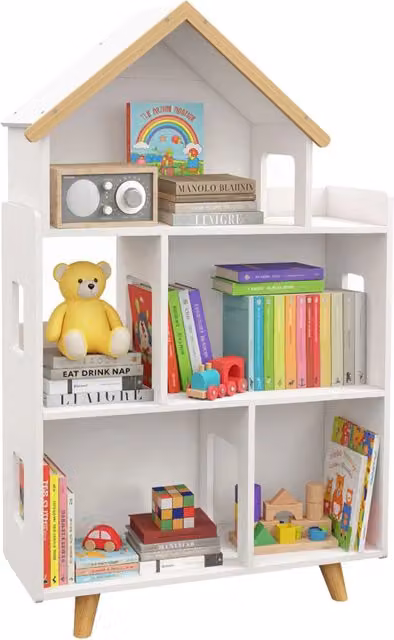 Libreria per giocattoli Minimal bianca in legno e MDF L: 65 cm, P: 25 cm, H: 108,5 cm