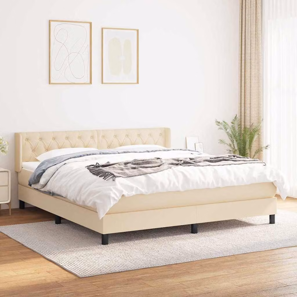 vidaXL Giroletto a Molle con Materasso Ibrido in Tessuto Beige e Bianco L/P: 160 x 200 cm