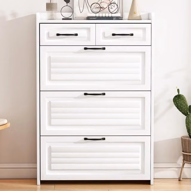 Scarpiera con 3 Ante e 2 Cassetti in Legno ¨C MINIMAL ¨C Bianco, 80x23.5x131 cm