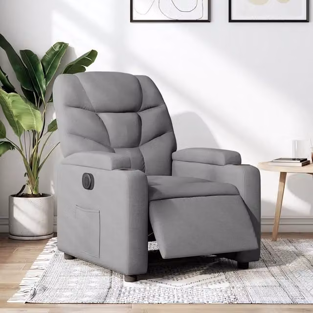 Poltrona Elettrica Reclinabile-Divano Sedia Grigio Chiaro in Tessuto 154675