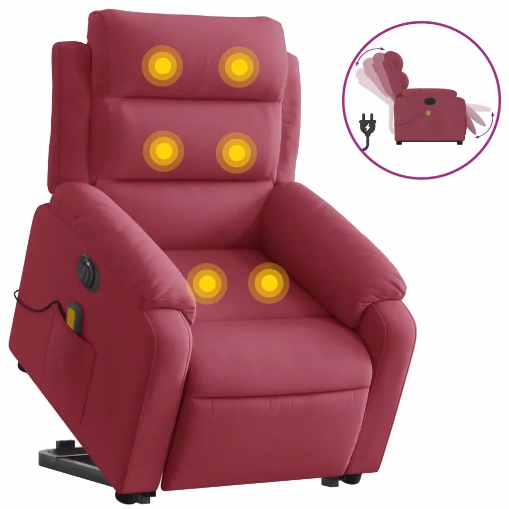 Poltrona Alzapersona Elettrica Massaggiante vidaXL in Velluto Rosso con Braccioli – 2