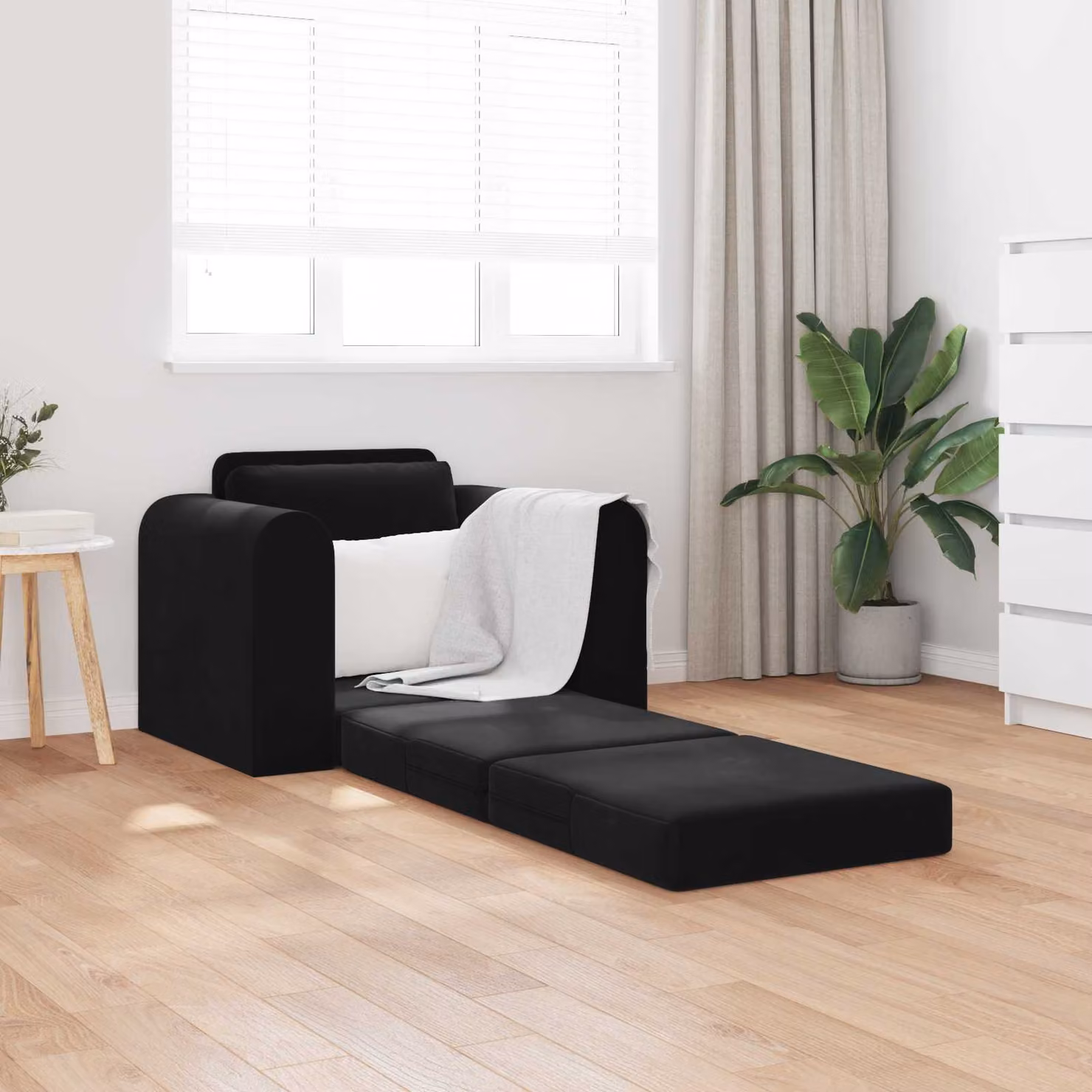 Divano letto vidaXL in velluto nero con struttura in metallo e composito L: 98 cm, P: 71 cm, H: 83 cm