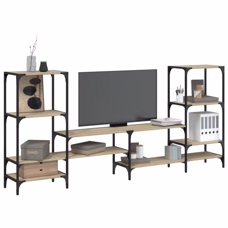 vidaXL Mobile Porta TV in Rovere Sonoma e Metallo con Ruote, L 206,5 x P 28,5 x H 95 cm